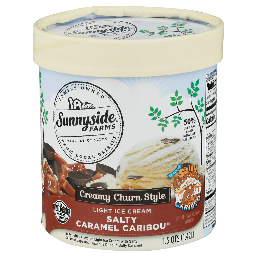 Sunnyside Farms Ice Cream, Light, Salty Caramel Caribou, Creamy Churn