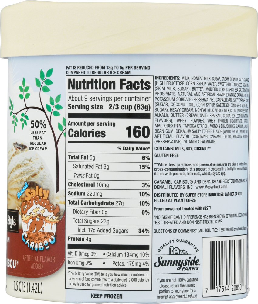 Sunnyside Farms Ice Cream, Light, Salty Caramel Caribou, Creamy Churn