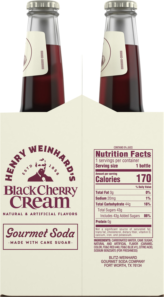 Henry Weinhard's Gourmet Soda, Black Cherry Cream, 6 Pack