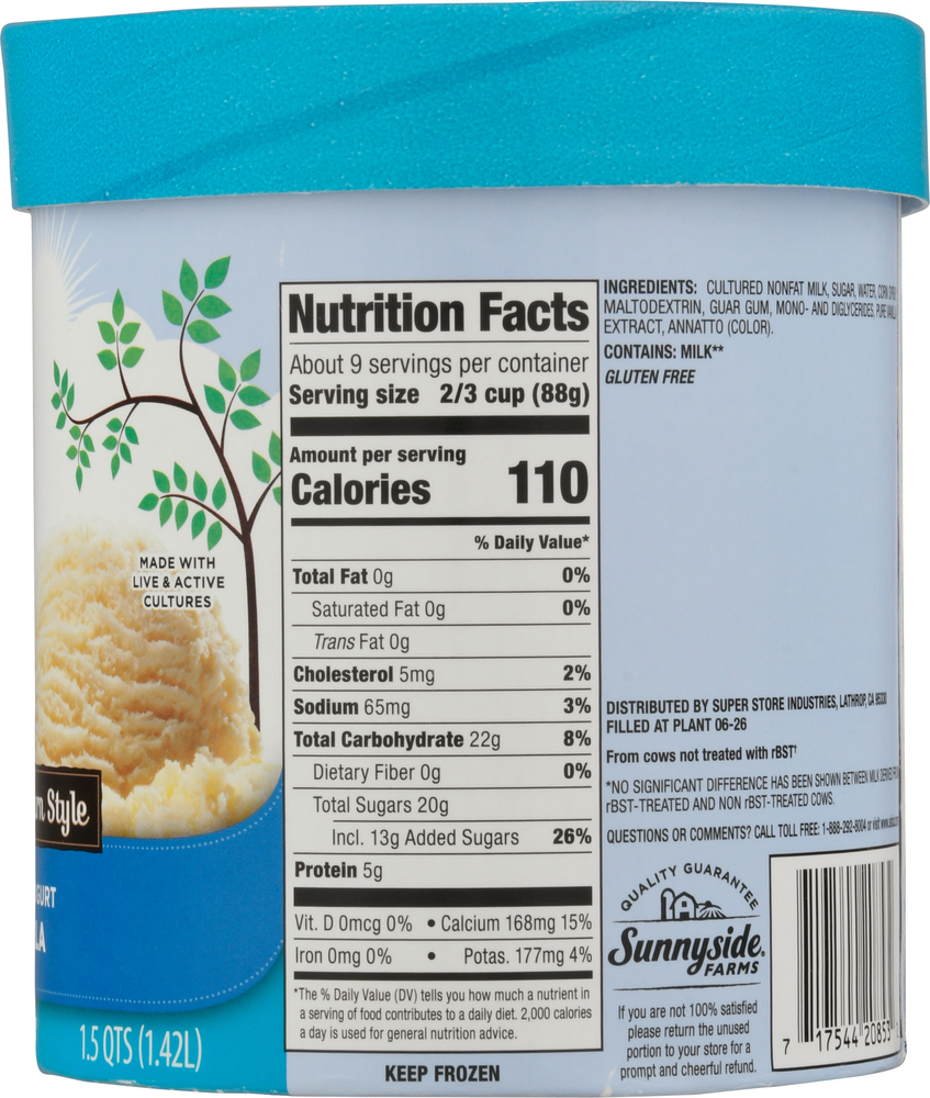 Sunnyside Farms Frozen Yogurt, Vanilla, Creamy Churn StylePlanogramRight