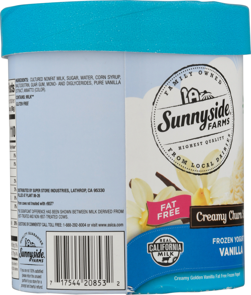 Sunnyside Farms Frozen Yogurt, Vanilla, Creamy Churn StylePlanogramBack