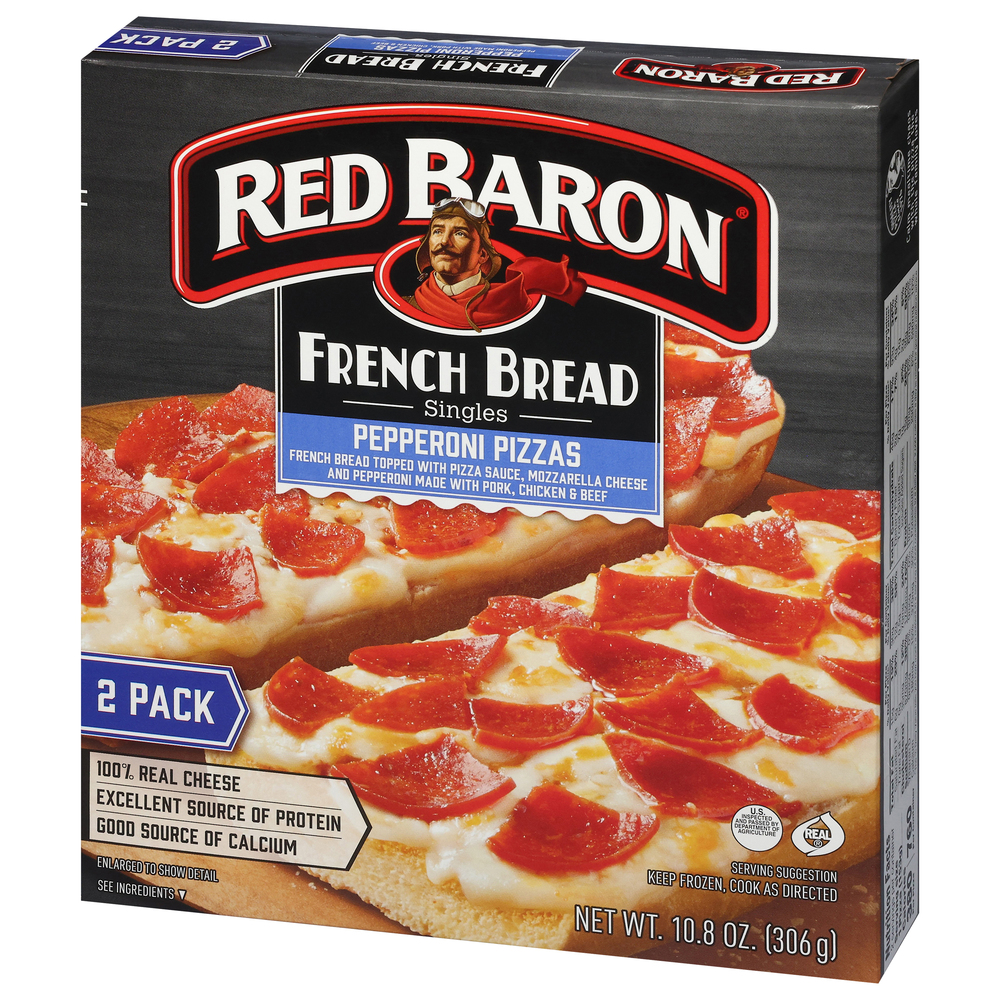 Red Baron Pizzas, French Bread Singles, Pepperoni-Front-Right-Elevated