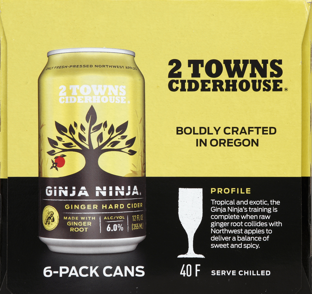 2 Towns Ciderhouse Hard Cider, Ginger, Ginja Ninja, 6-Pack