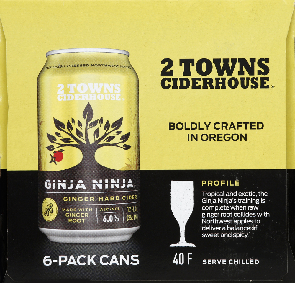 2 Towns Ciderhouse Hard Cider, Ginger, Ginja Ninja, 6-Pack