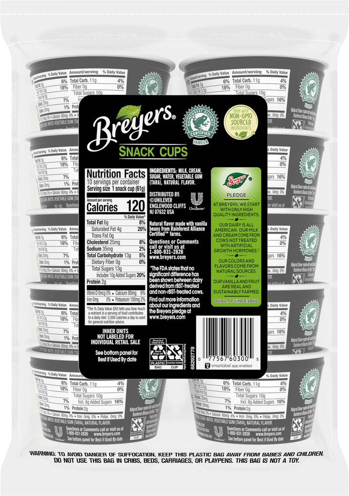 Breyers Ice Cream, Natural Vanilla, Snack CupsPlanogramBack