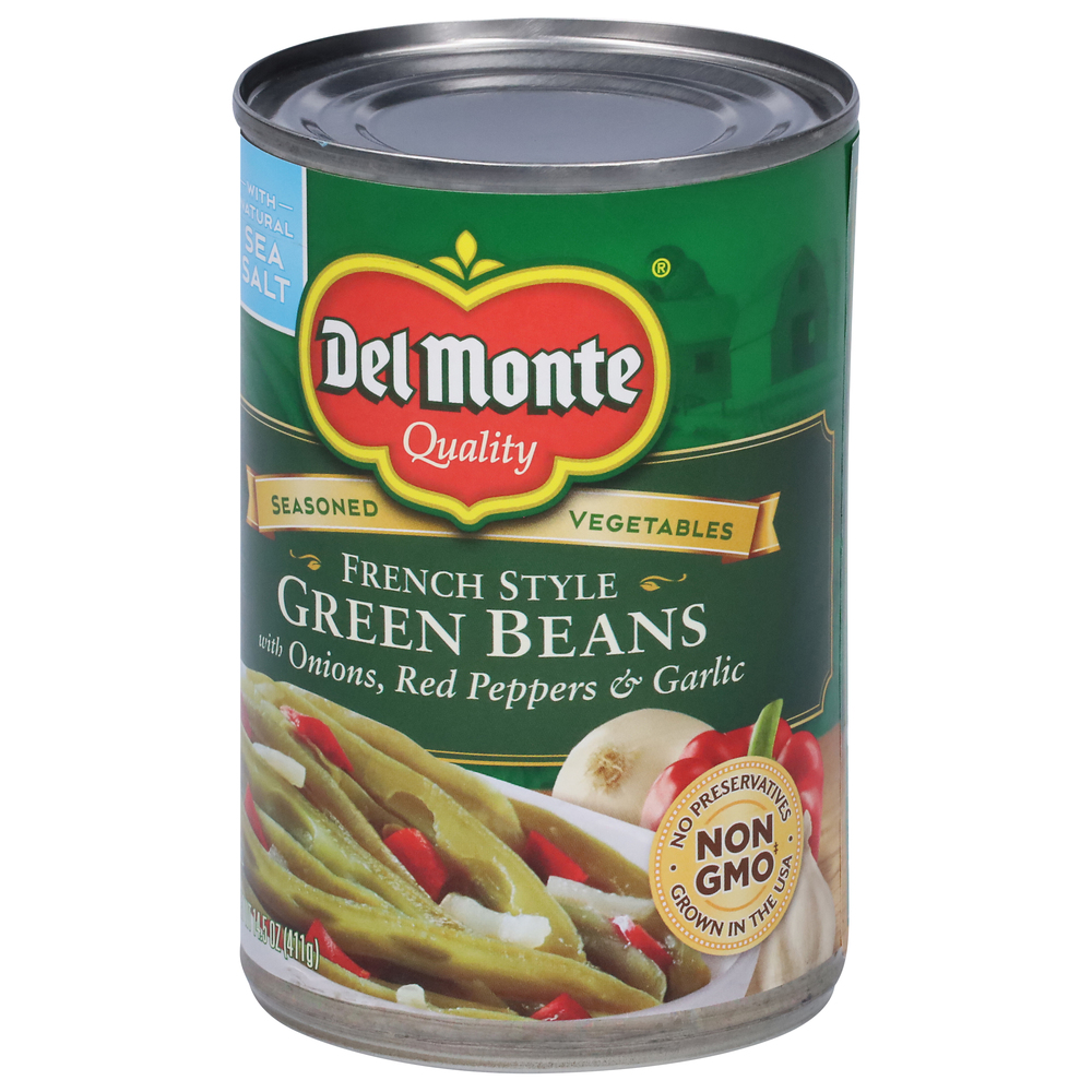 Del Monte Green Beans, French Style, Seasoned VegetablesFrontRight