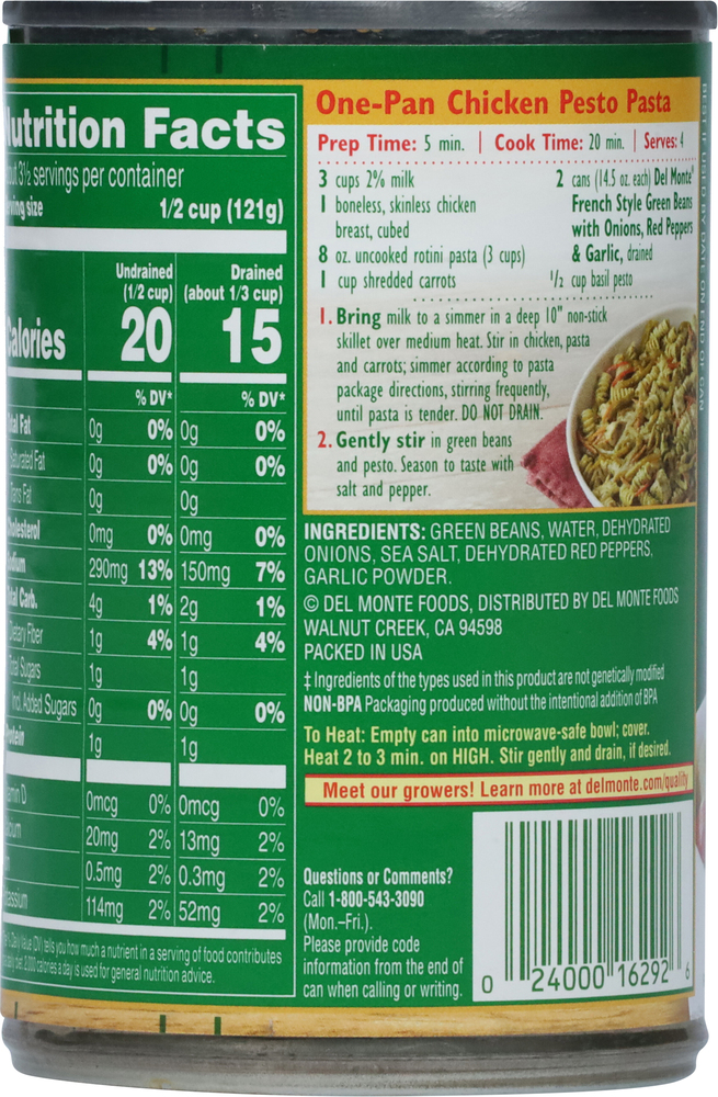 Del Monte Green Beans, French Style, Seasoned VegetablesPlanogramBack