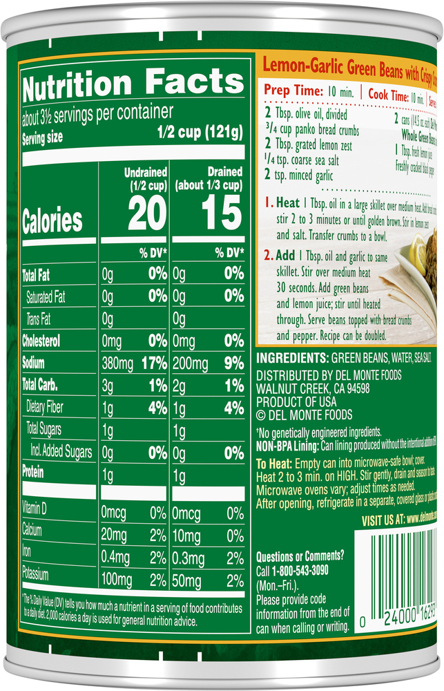 Del Monte Fresh Cut Green Beans, Whole, Blue Lake, Harvest Selects