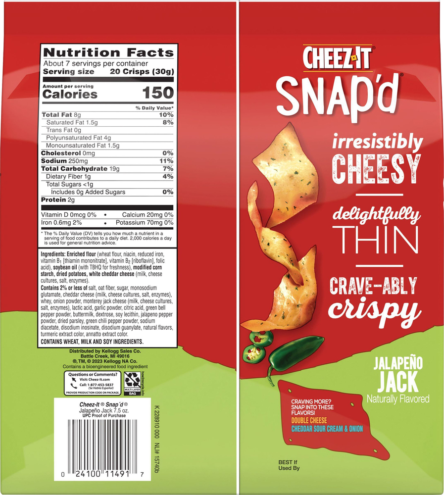 Cheez-It Snap'd Cheesy Baked Snacks, Jalapeno Jack
