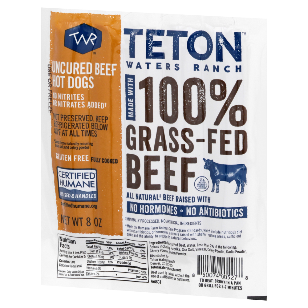 Teton Waters Ranch Hot Dogs, Uncured BeefFrontRightElevated