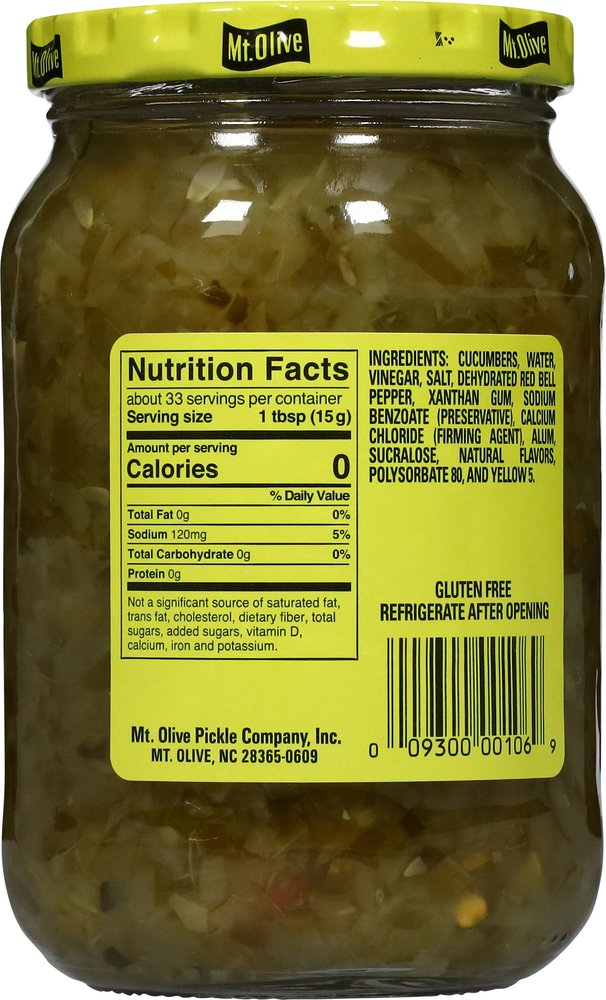 Mt Olive Pickles, No Sugar Added, Sweet RelishPlanogramBack