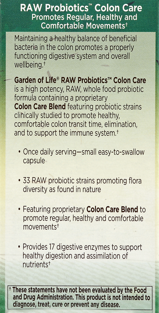 Garden Of Life Raw Probiotics Colon Care, Vegetarian Capsules-Planogram-Left