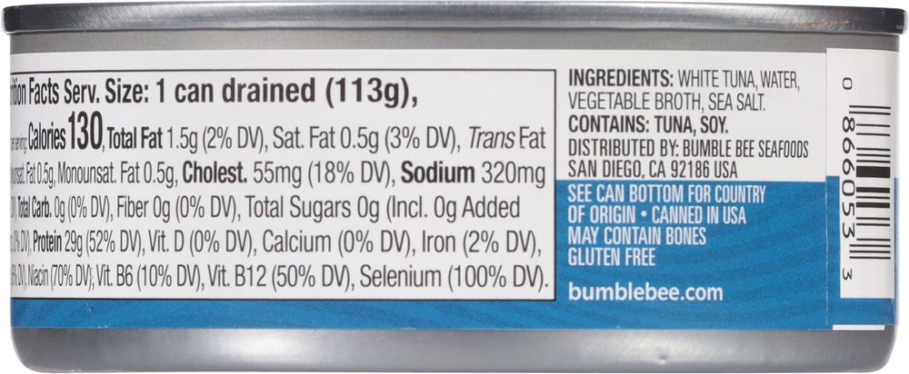 Bumble Bee Tuna, in Water, Albacore, Solid White