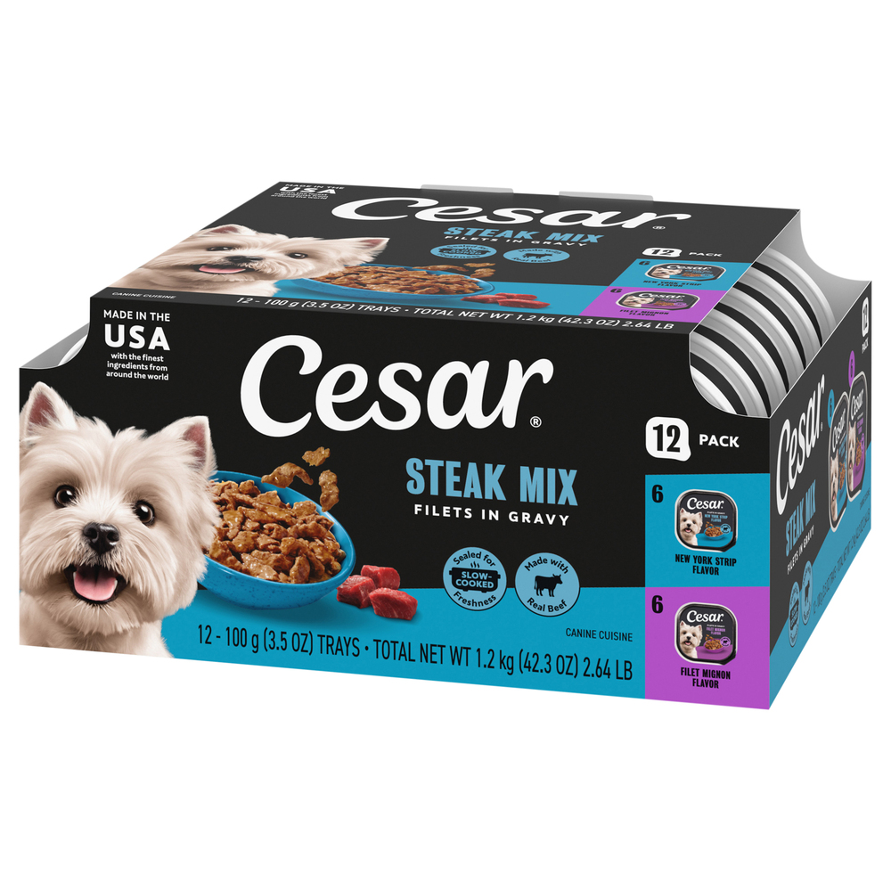 Cesar Filets in Gravy Steak Mix Canine Cuisine-Front-Right-Elevated