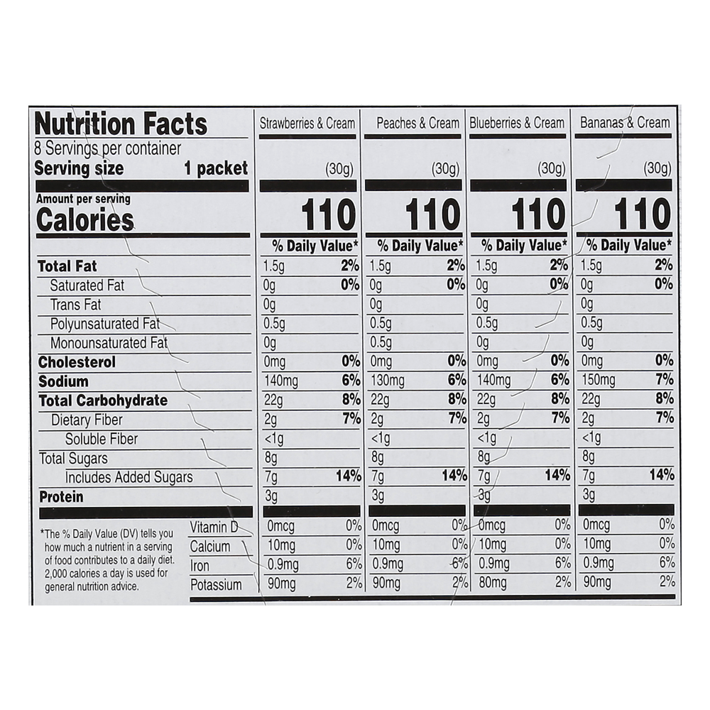 Raley's Instant Oatmeal Fruit And Cream Variety PackNutritionFacts