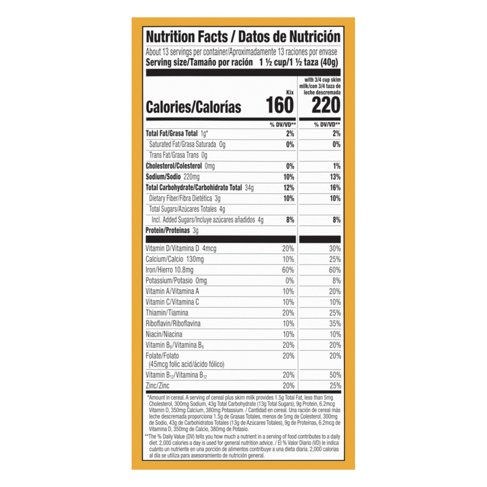 Kix Cereal, Corn Puffs, Crispy, Family SizeNutritionFacts