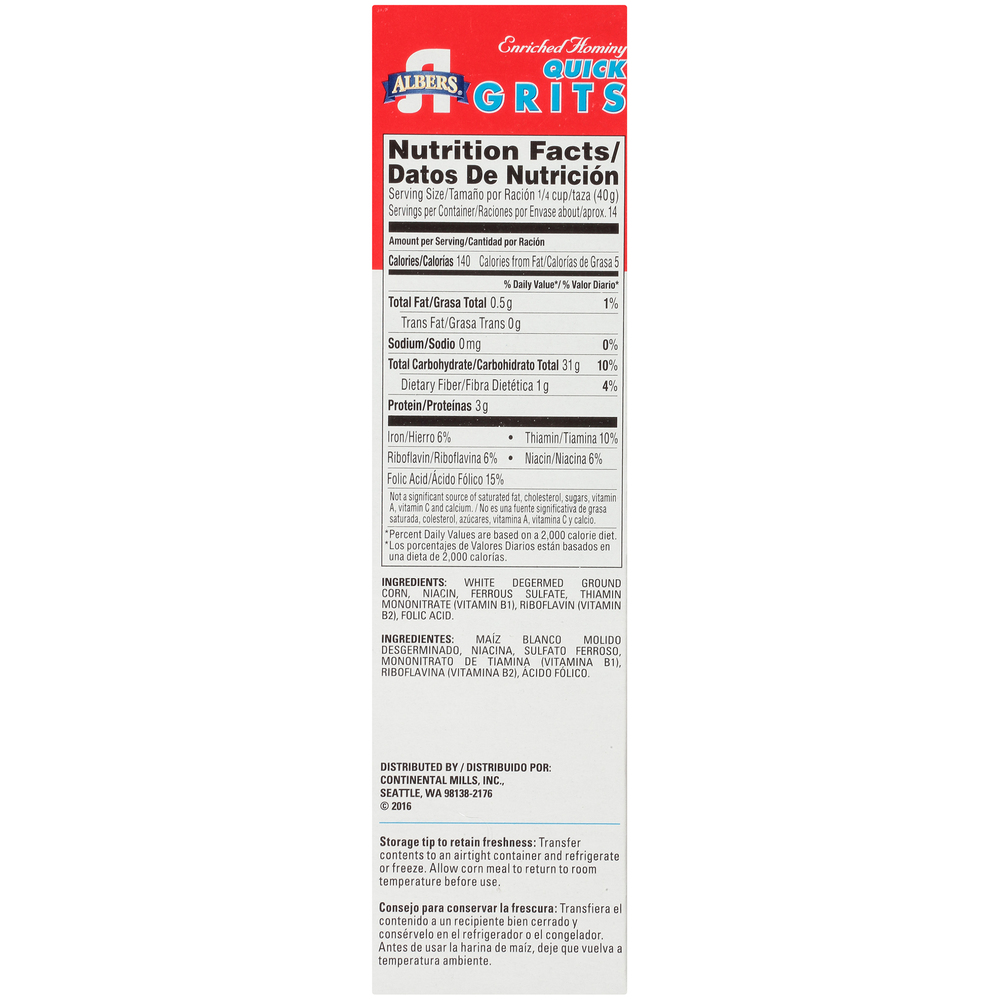 Albers Enriched Hominy Quick GritsPlanogramRight