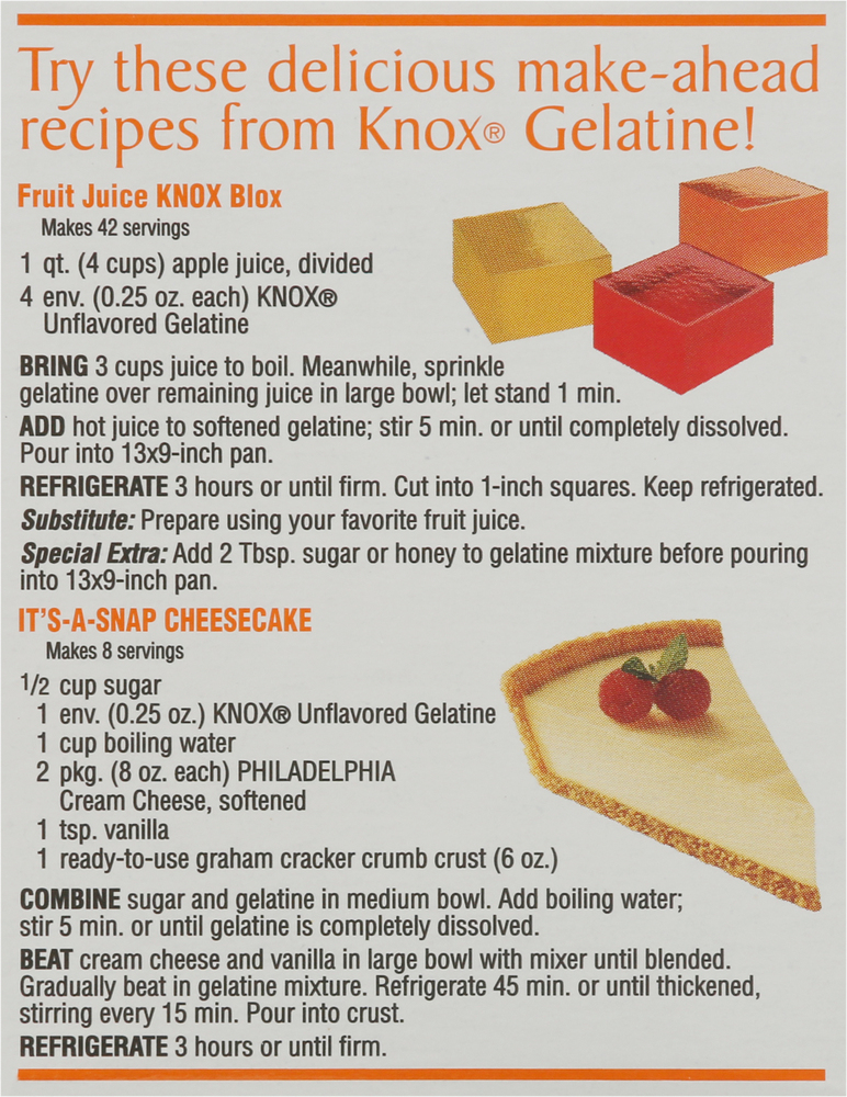 Knox Gelatine, Original, UnflavoredPlanogramBack