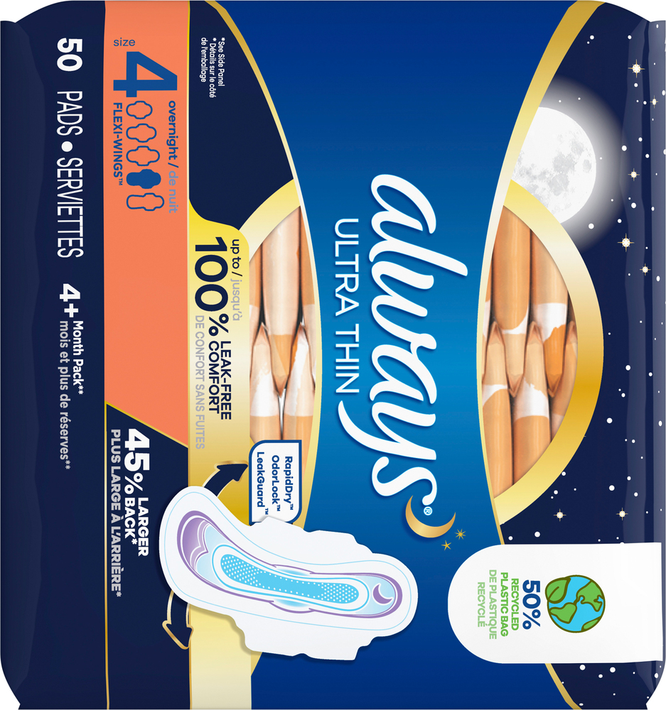 Always Pads, Ultra Thin, Flexi Wings, Overnight, Size 4 36 ea, Shop