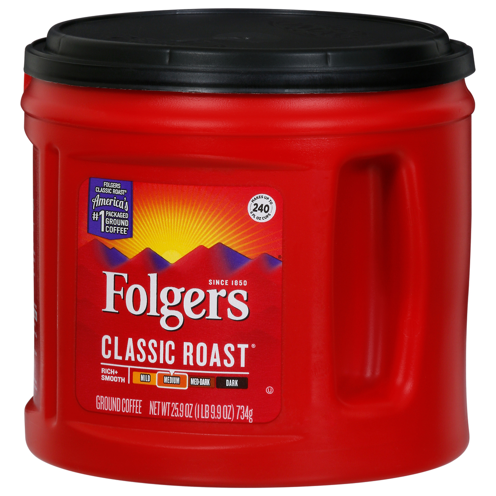 Folgers Coffee, Ground, Medium, Classic Roast-Front-Right-Elevated