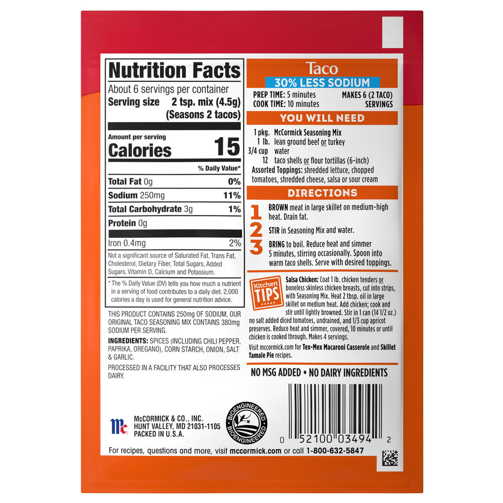 McCormick 30 Less Sodium Taco Seasoning MixPlanogramBack