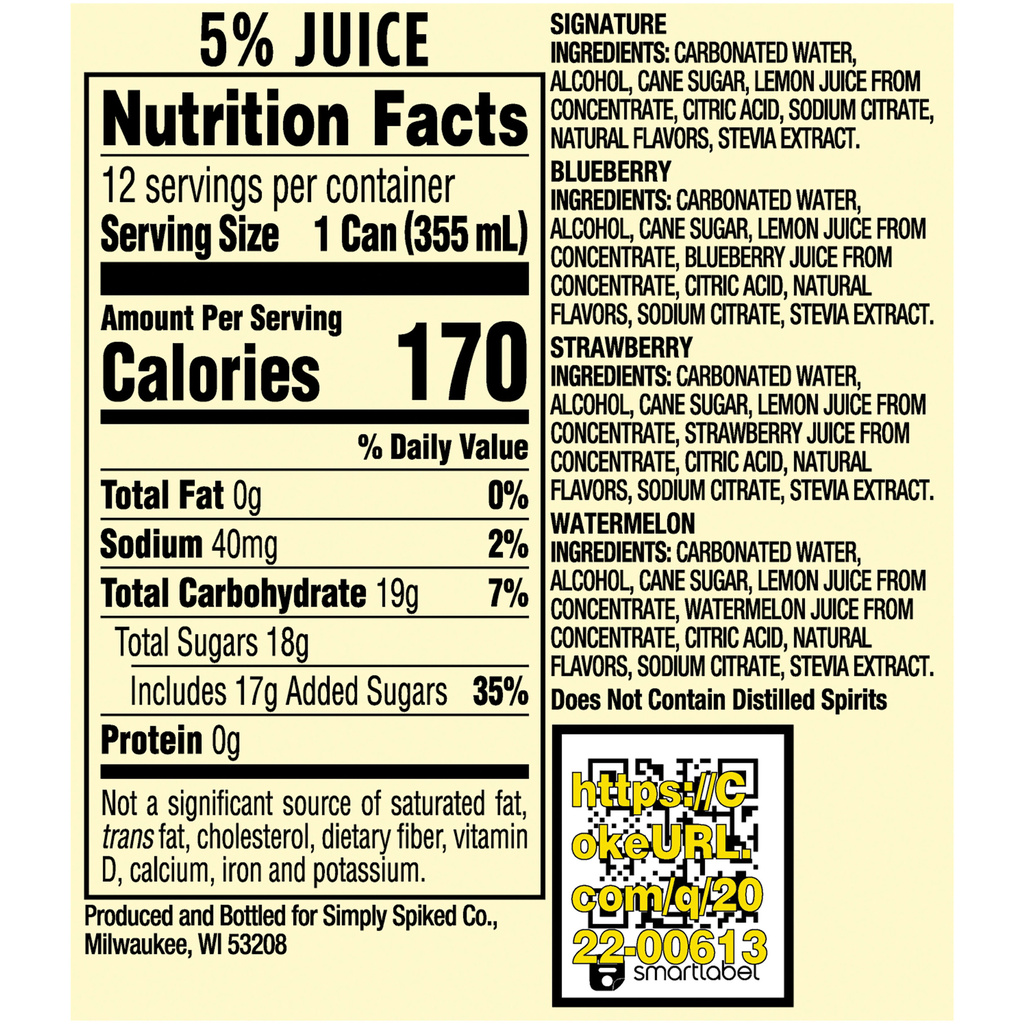 Simply Spiked Beer, Lemonade, Variety Pack-Nutrition-Facts