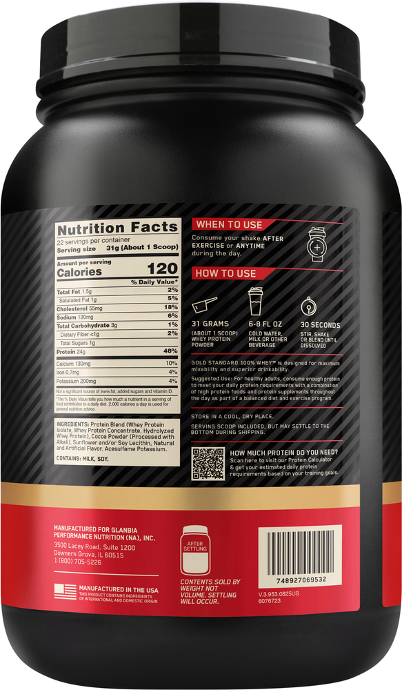 Optimum Nutrition Gold Standard Double Rich Chocolate 100% Whey Protein ...