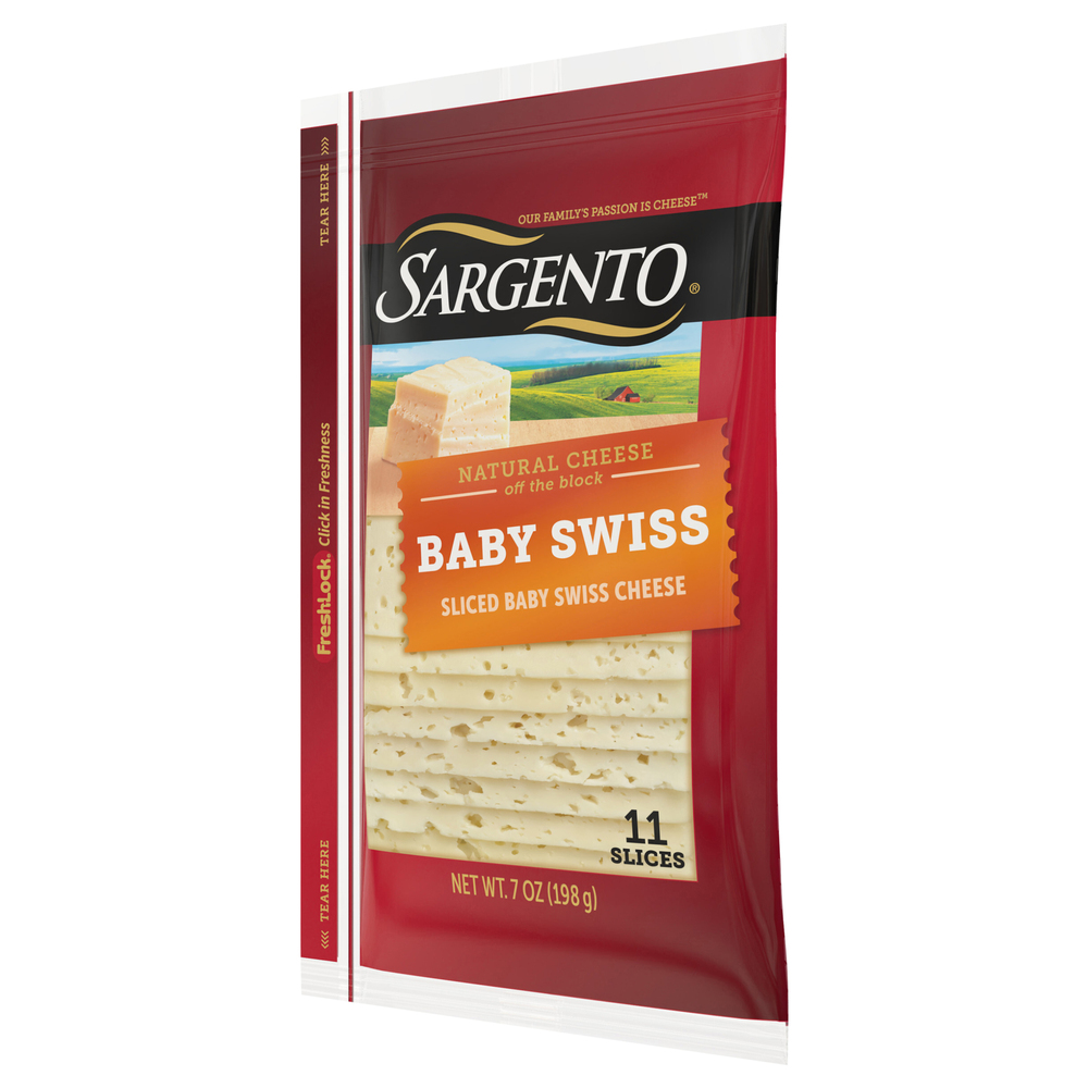 Sargento Sliced Cheese, Natural, Baby SwissFrontRightElevated
