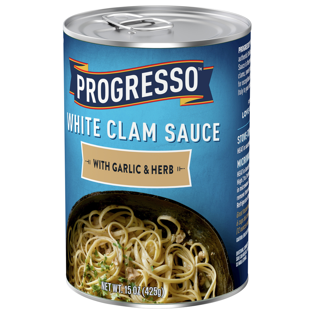 Progresso Clam Sauce, with Garlic & Herb, White-Front-Right-Elevated