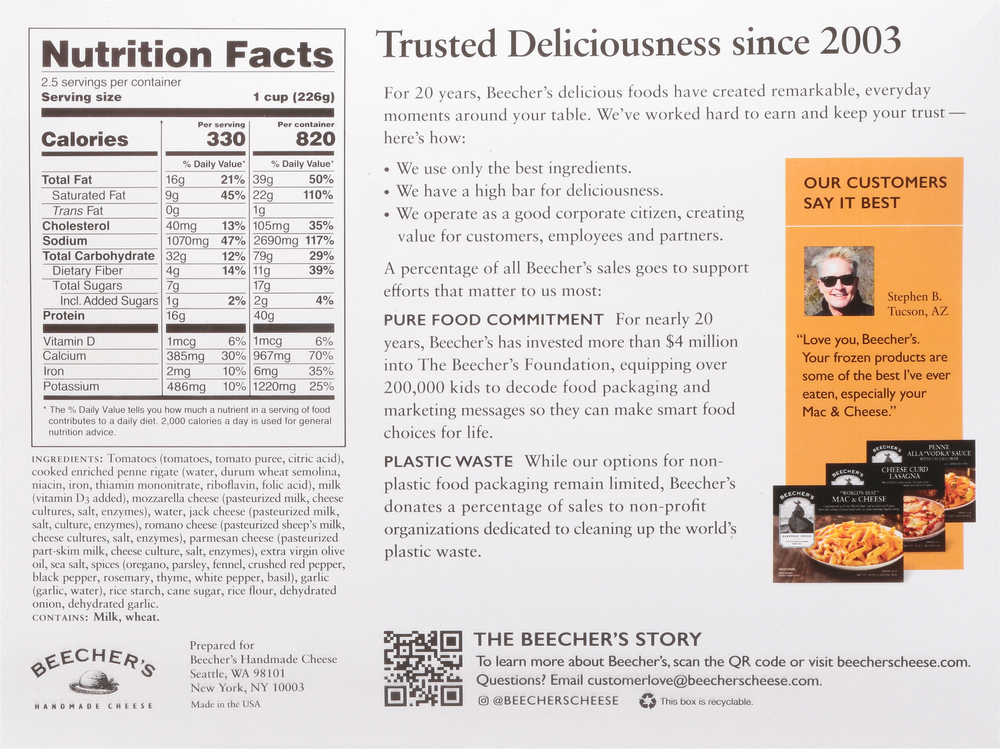 Beecher's Baked Ziti, Vegetarian