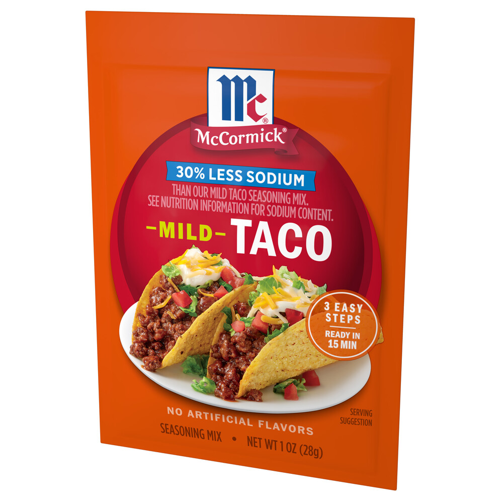 McCormick 30 Less Sodium Mild Taco Seasoning MixFrontRightElevated
