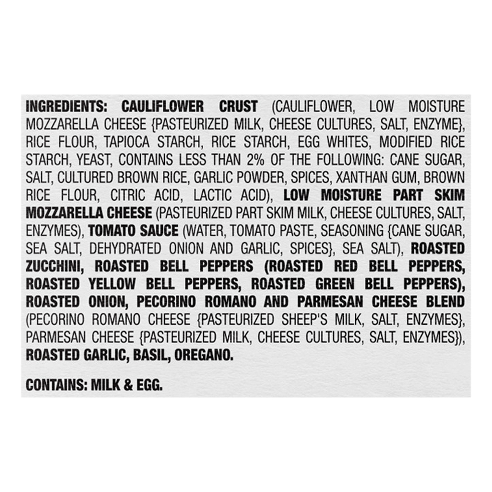 Milton's Pizza, Roasted Vegetable, Cauliflower CrustIngredients