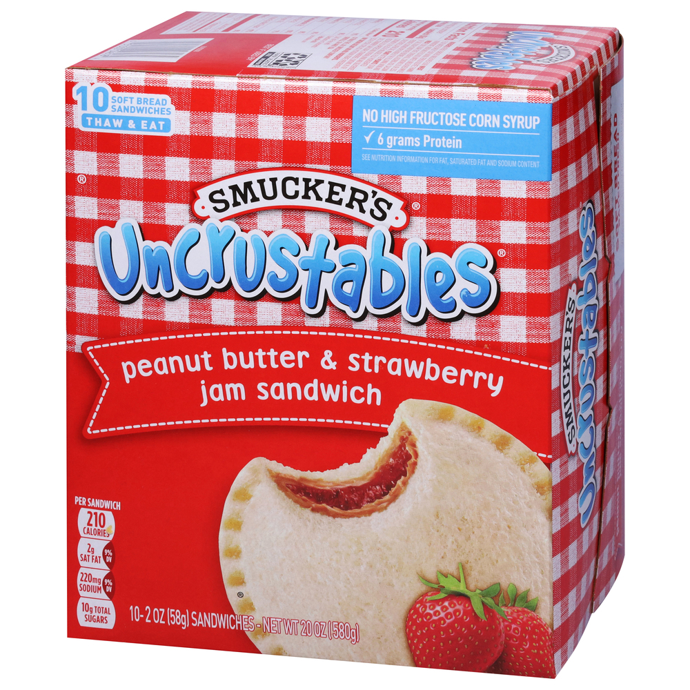 Smucker's Uncrustables Peanut Butter & Strawberry Jam Sandwich-Front-Right-Elevated