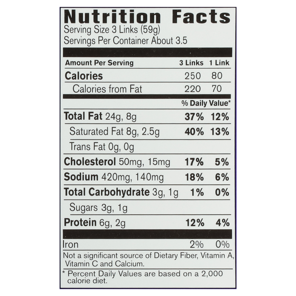 Jones Dairy Farm Pork Sausage Links, Maple, Golden BrownNutritionFacts