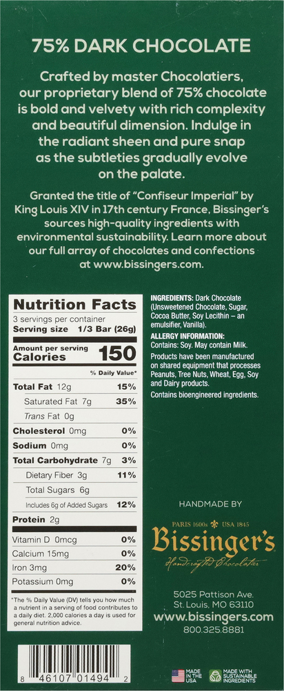 Bissinger's 75% Dark Chocolate