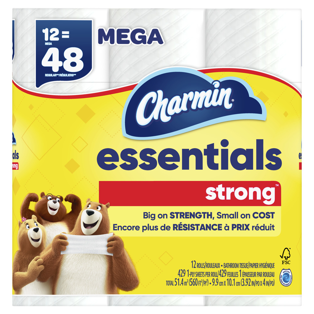Charmin Essentials Strong Essentials Strong Toilet Paper 12 Mega Rolls-Planogram-Right