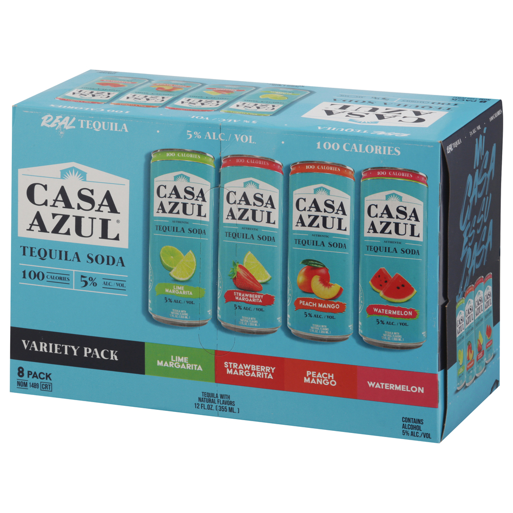 Casa Azul Tequila Soda, Variety Pack, 8 Pack-Front-Right-Elevated