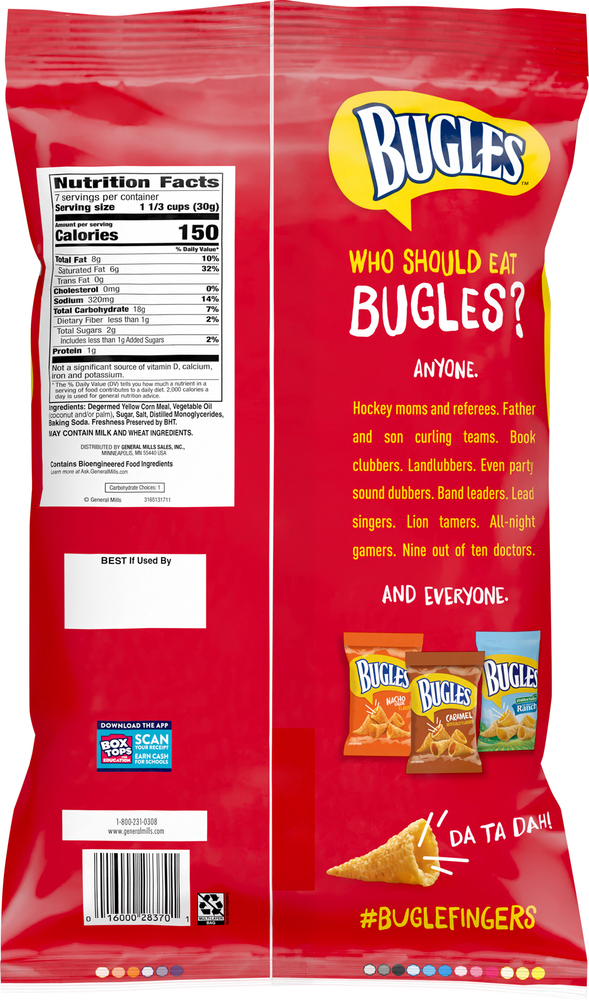 Bugles Corn Snacks, Crispy, Original FlavorPlanogramBack