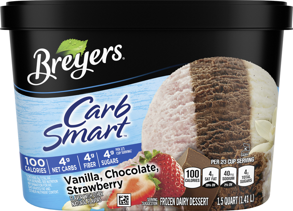 Breyers Carb Smart Frozen Dairy Dessert, Vanilla, Chocolate, Strawberry
