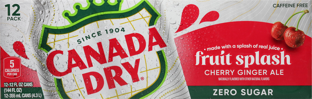 Canada Dry Fruit Splash, Cherry Ginger Ale, Zero Sugar, Caffeine