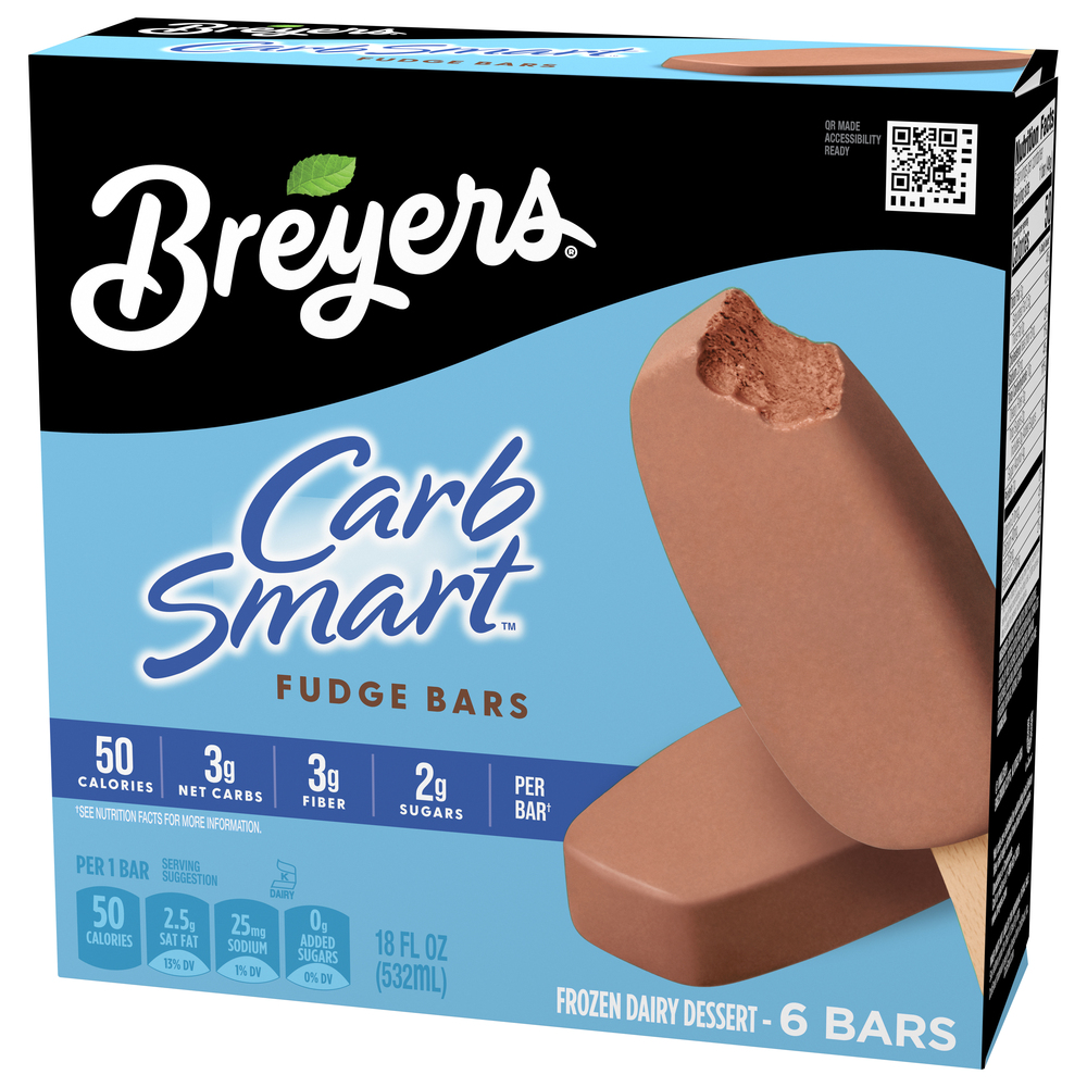 Breyers Carb Smart Frozen Dairy Dessert, Fudge BarsFrontRightElevated