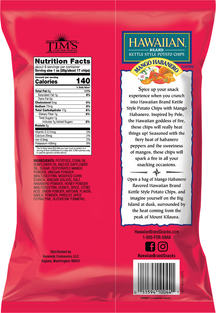 Hawaiian Potato Chips, Mango Habanero Flavored, Kettle StylePlanogramBack