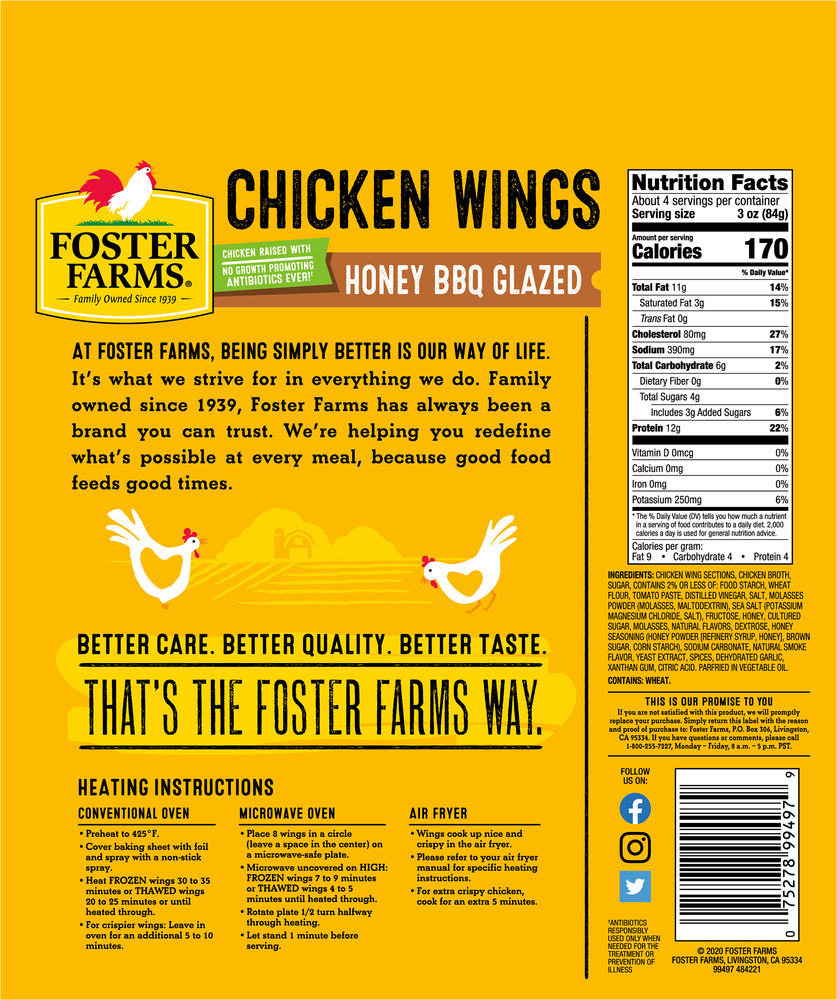 Foster Farms Chicken Wings, Honey BBQ GlazedPlanogramBack
