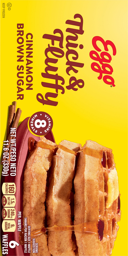 Eggo Waffles, Cinnamon Brown Sugar, Belgian Style, Thick & Fluffy