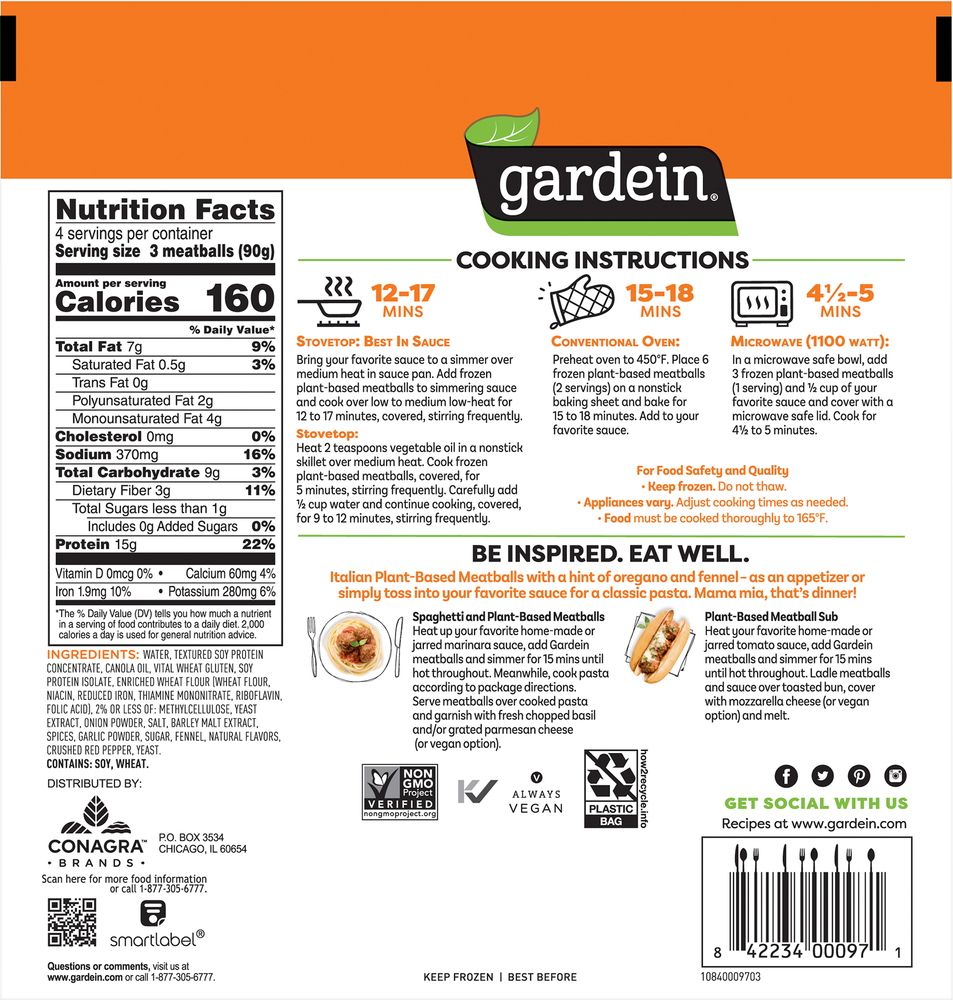 Gardein Meatballs, PlantBasedPlanogramBack