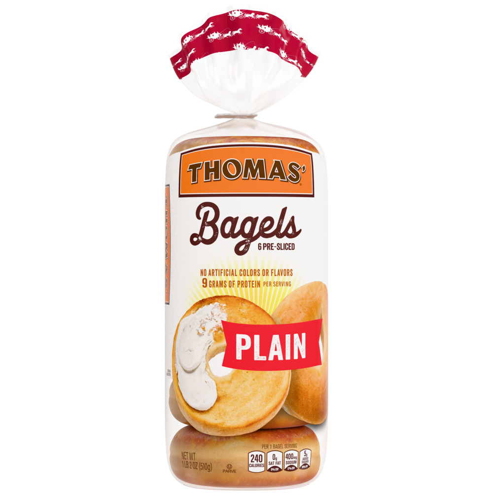 Thomas' Plain Bagels, 6 count, 18 oz-Planogram-Left