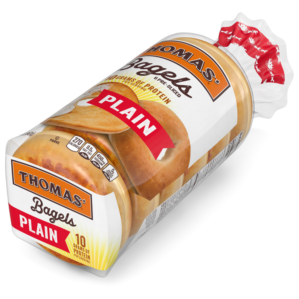 Thomas Bagels Plain Pre Sliced Front Right Elevated