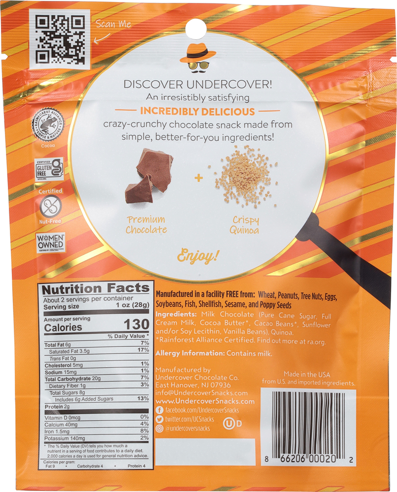 Undercover Chocolate Quinoa Crisps, Milk ChocolatePlanogramBack