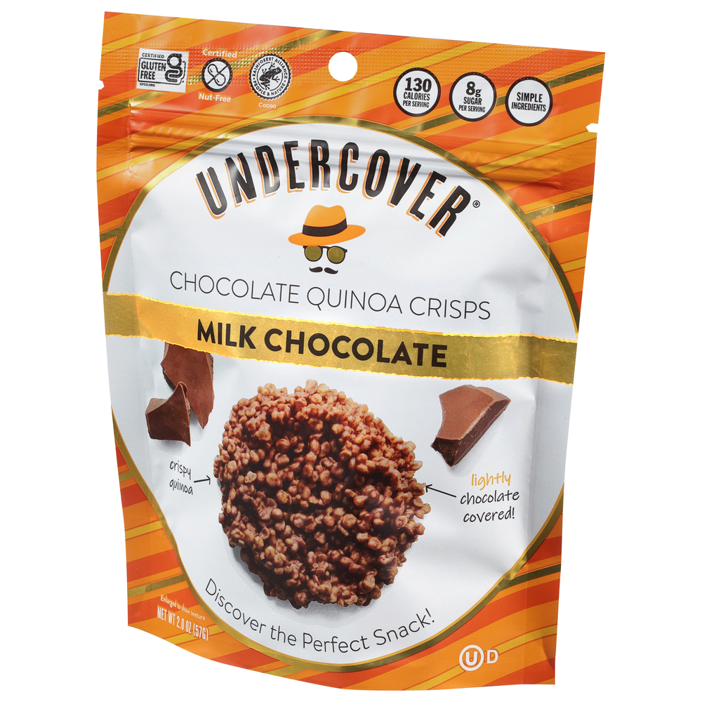 Undercover Chocolate Quinoa Crisps, Milk ChocolateFrontRightElevated