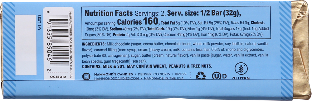 Hammond's Milk Chocolate, with Sea Salt, Sea Side Caramel